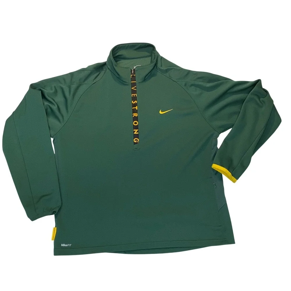 Nike Livestrong 1/4 Zip Pullover XL Green Yellow NikeFit Dri-FIT Training Jacket